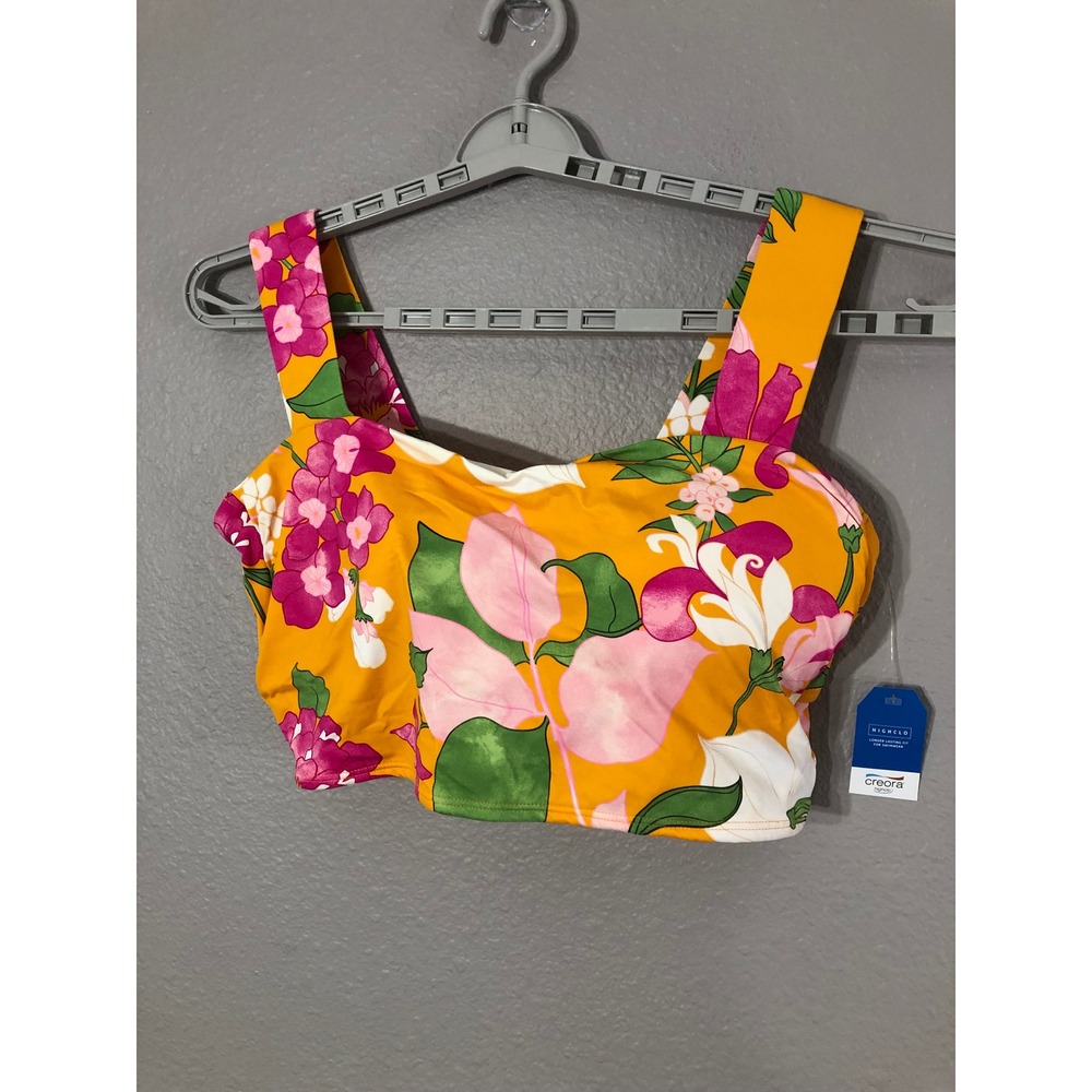 NWT Lands' End Women's PLUS Size 16 Orange Floral Square Neck Crop Bikini Top‎